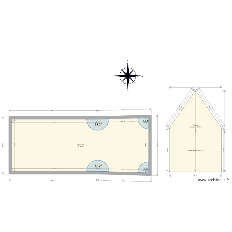 LE ROUX. Plan de 1 pièce et 69 m2