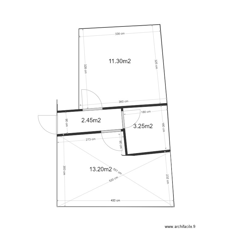 Intérfieur etage. Plan de 3 pièces et 27 m2