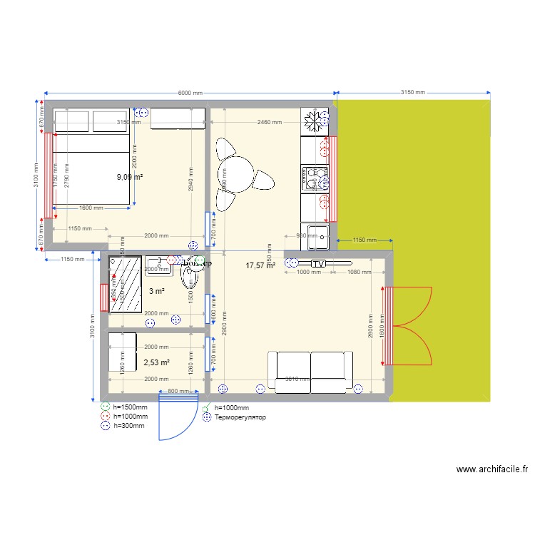 36 11. Plan de 5 pièces et 46 m2