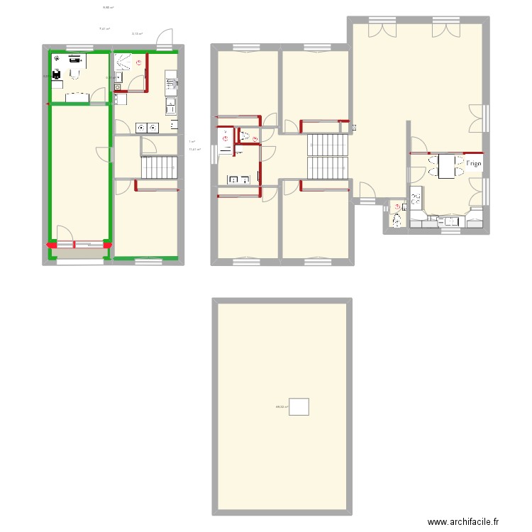 new. Plan de 24 pièces et 264 m2