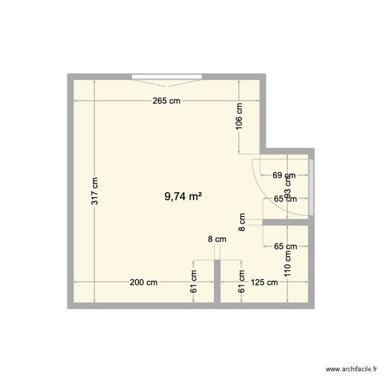 SDB existant. Plan de 1 pièce et 10 m2