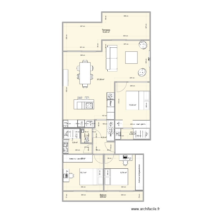 Pornichet T4 V2. Plan de 10 pièces et 102 m2