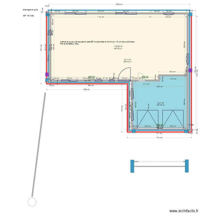 evacuation des ep et drainage. Plan de 0 pièce et 0 m2