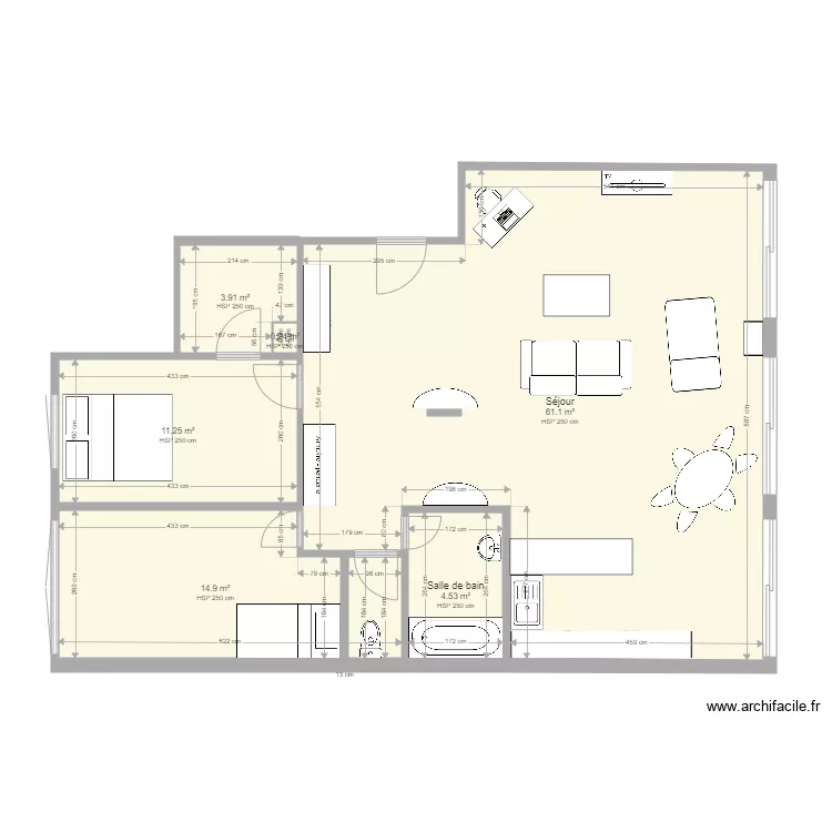 Apr&egrave;s travaux avec meubles. Plan de 