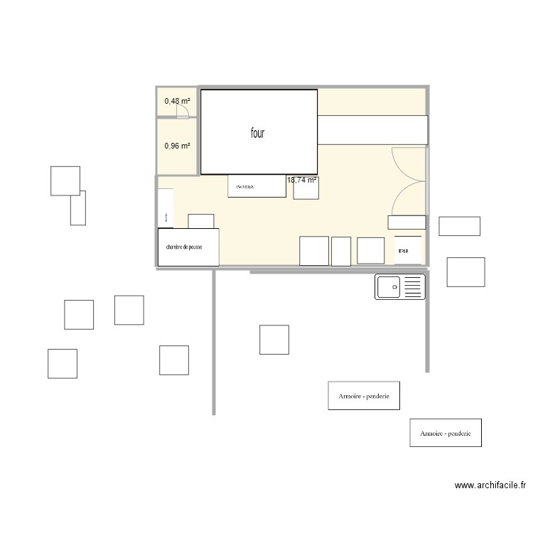 boulangerie de dididididylan. Plan de 3 pièces et 20 m2