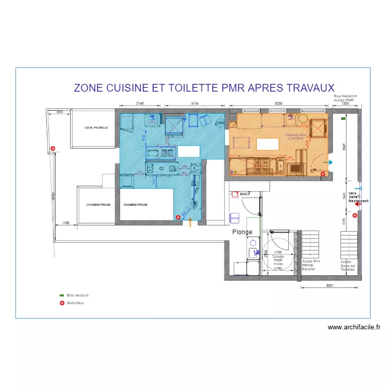 Hostellerie apr&egrave;s travaux. Plan de 