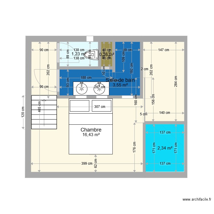 araucaria larg. Plan de 5 pièces et 24 m2