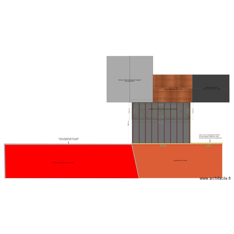 vue de dessus de l'ensemble avec les constructions voisines. Plan de 1 pièce et 42 m2