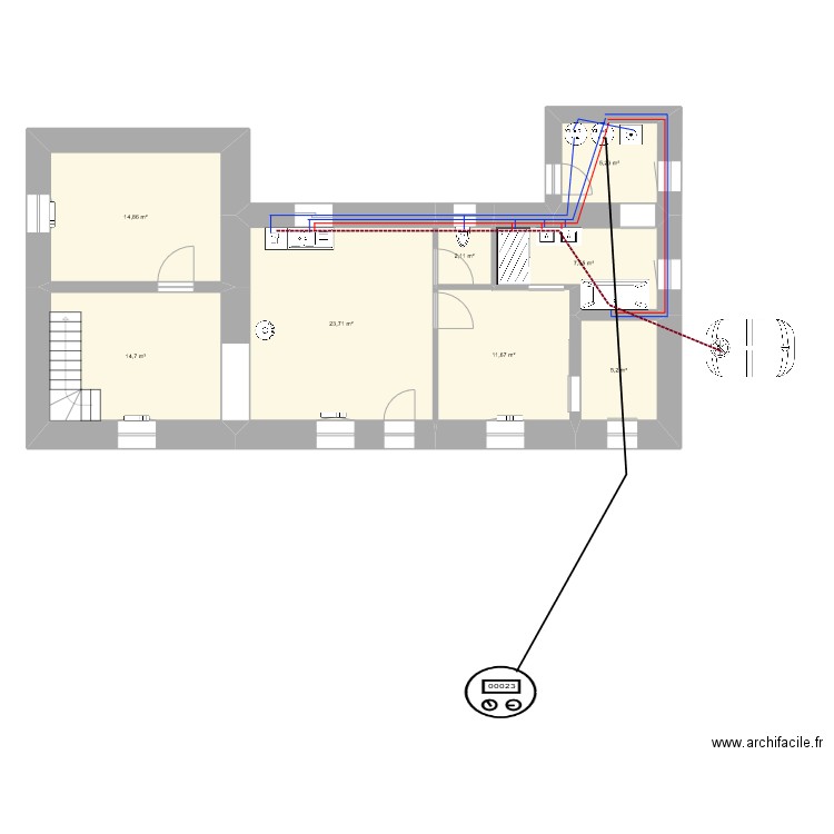 plan maison arriver deau. Plan de 8 pièces et 85 m2