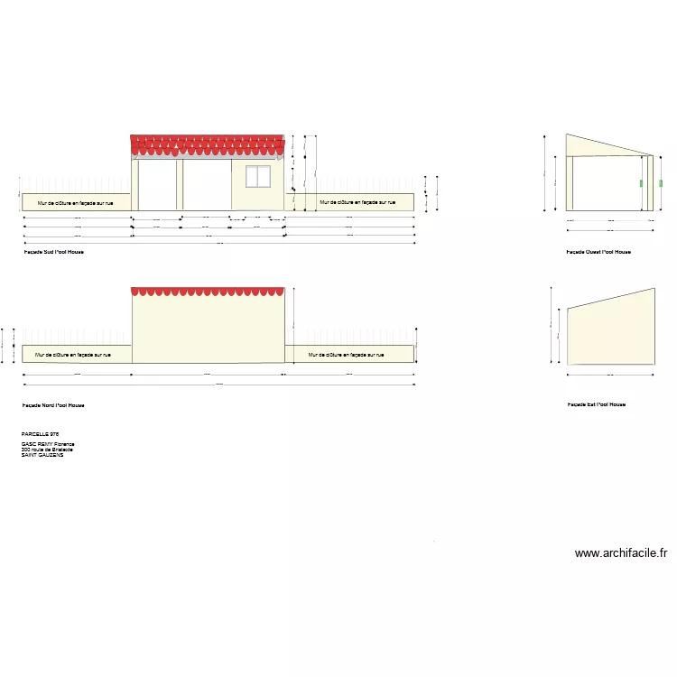 Fa&ccedil;ades Pool house 1 75&egrave;me. Plan de 