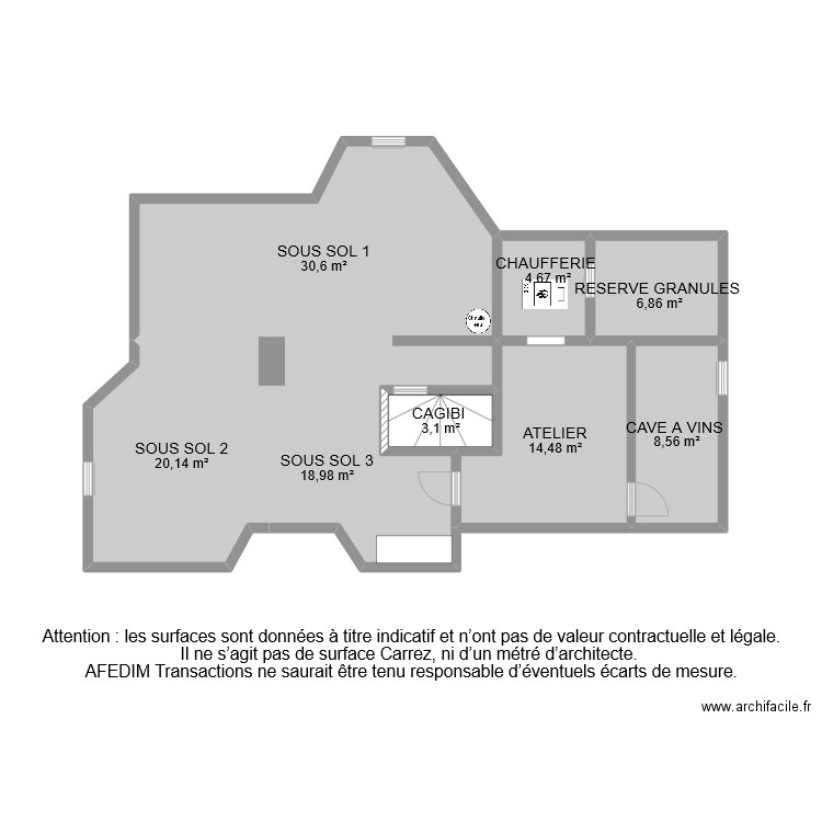 BI 10745 SOUS SOL. Plan de 8 pièces et 107 m2