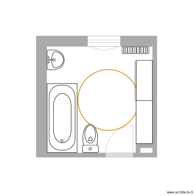 B.L SDB. Plan de 1 pièce et 7 m2