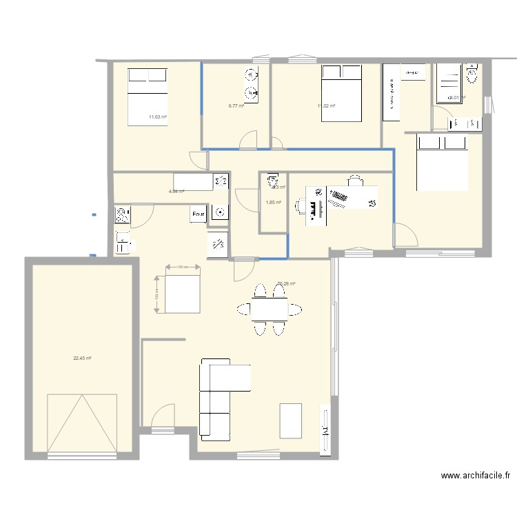 Maison T3 - Plan 9 pièces 146 m2 dessiné par Ametis