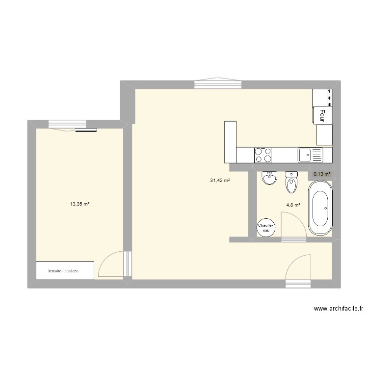 appartement 51m. Plan de 4 pièces et 50 m2