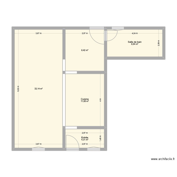 Futur rez-de-chaussée. Plan de 5 pièces et 68 m2