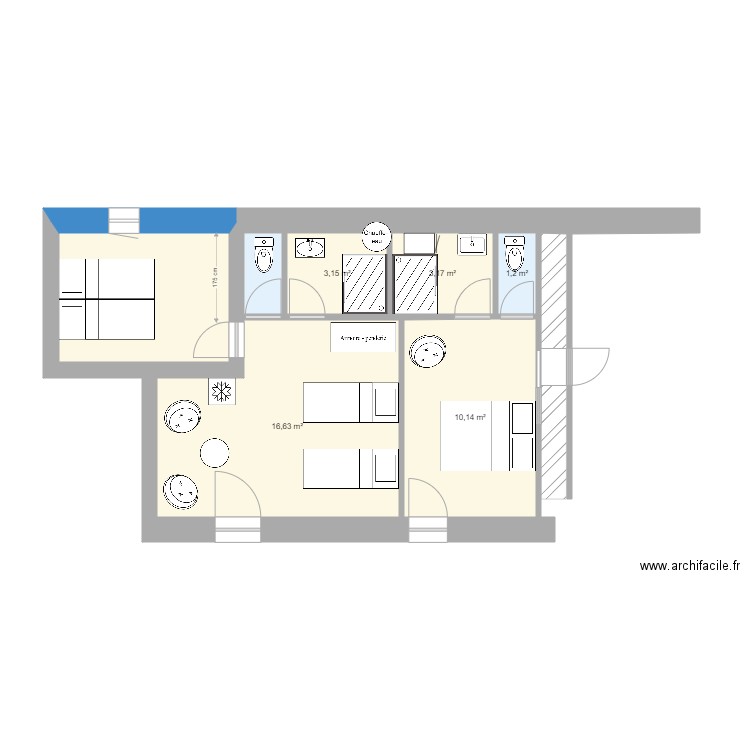 MM Ch Mixte. Plan de 7 pièces et 44 m2