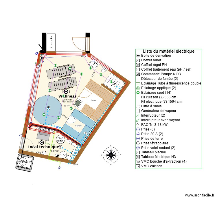 Projet Extension_Détail_élec_Poolhouse. Plan de 5 pièces et 114 m2