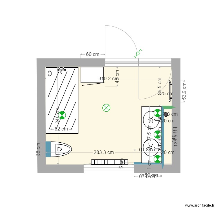 SDB Aurelien P2. Plan de 2 pièces et 7 m2