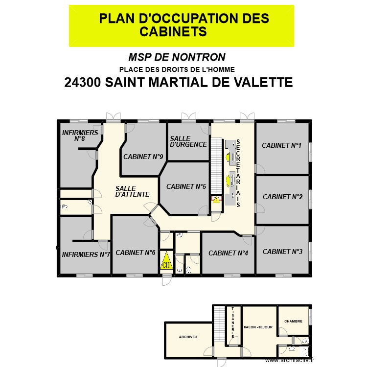 CABINET MEDICAL NONTRON. Plan de 28 pièces et 615 m2