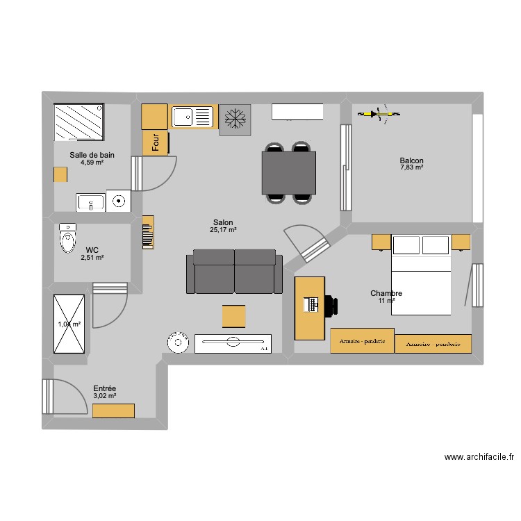 Appartement 2. Plan de 7 pièces et 55 m2