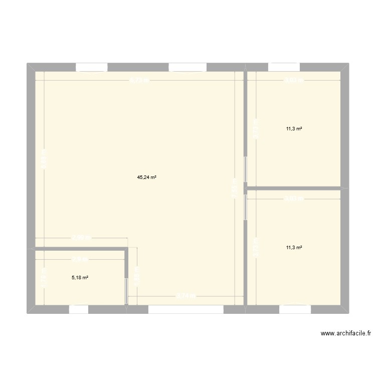 vu de dessus. Plan de 4 pièces et 73 m2