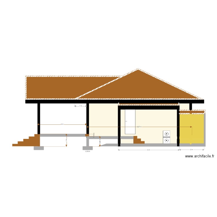 Facade Droite. Plan de 13 pièces et 55 m2