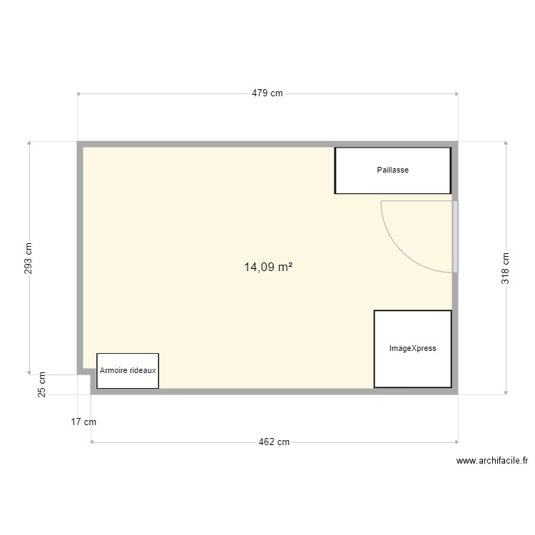 HCS room+equipment. Plan de 1 pièce et 14 m2