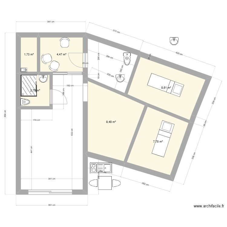 agrandissement blh. Plan de 6 pièces et 35 m2