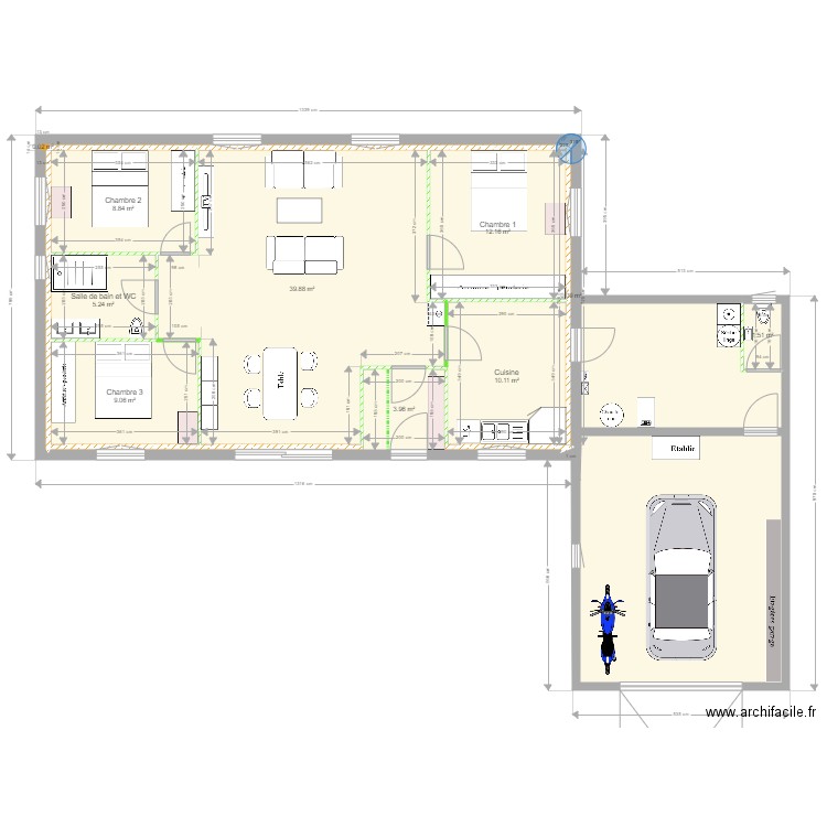 plein pied 2. Plan de 12 pièces et 134 m2