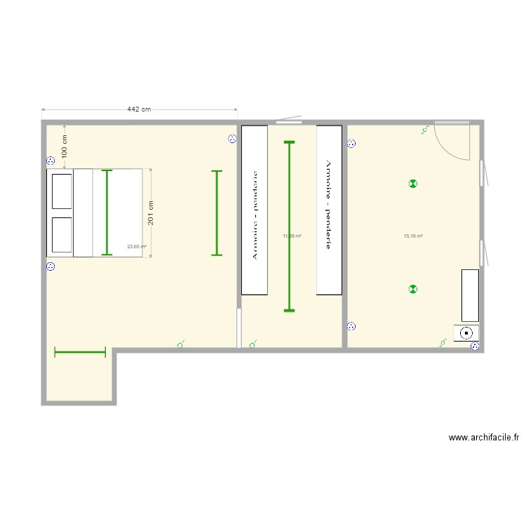 Plan elec chambre. Plan de 3 pièces et 50 m2