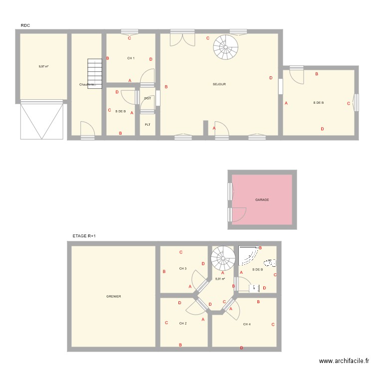 AGOGUE. Plan de 15 pièces et 159 m2