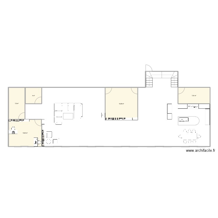 RDC. Plan de 5 pièces et 50 m2