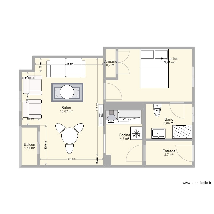 Agustina Aragón 14 1 d. Plan de 9 pièces et 42 m2