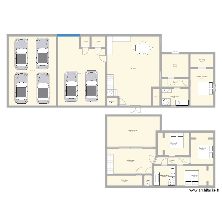 Maison 1. Plan de 21 pièces et 309 m2