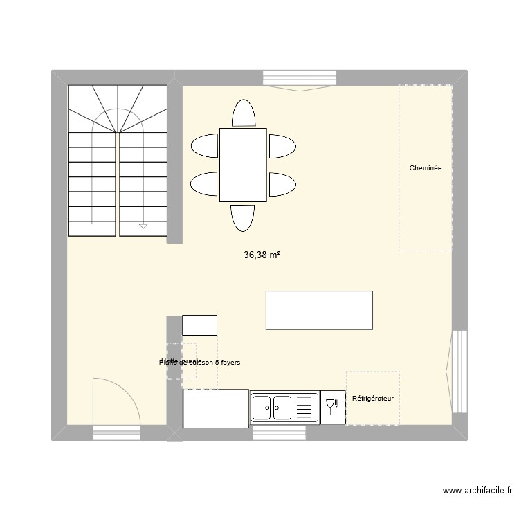 Cuisin v1. Plan de 1 pièce et 36 m2