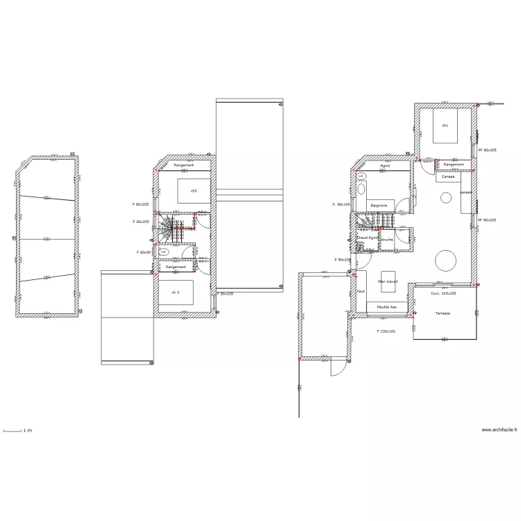Plan 80m2 wc dans sdb. Plan de 