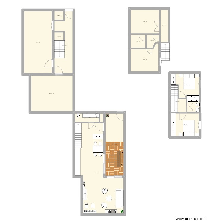 poulin. Plan de 17 pièces et 178 m2