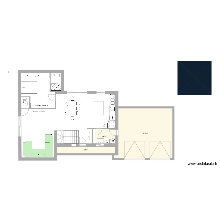 Projet maison R1. Plan de 3 pièces et 48 m2
