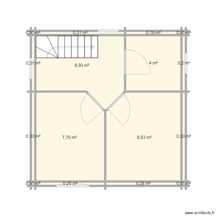 1er étage. Plan de 16 pièces et 29 m2