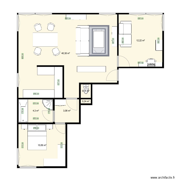 Appartement meublé. Plan de 7 pièces et 72 m2