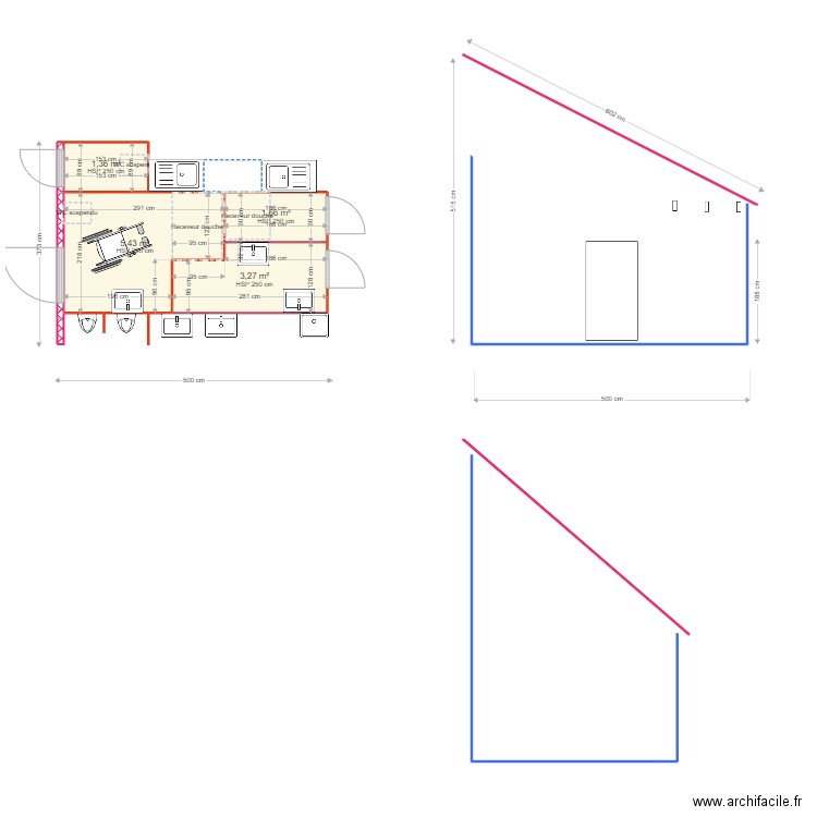 Sanitaire 20m² exterieur. Plan de 4 pièces et 12 m2