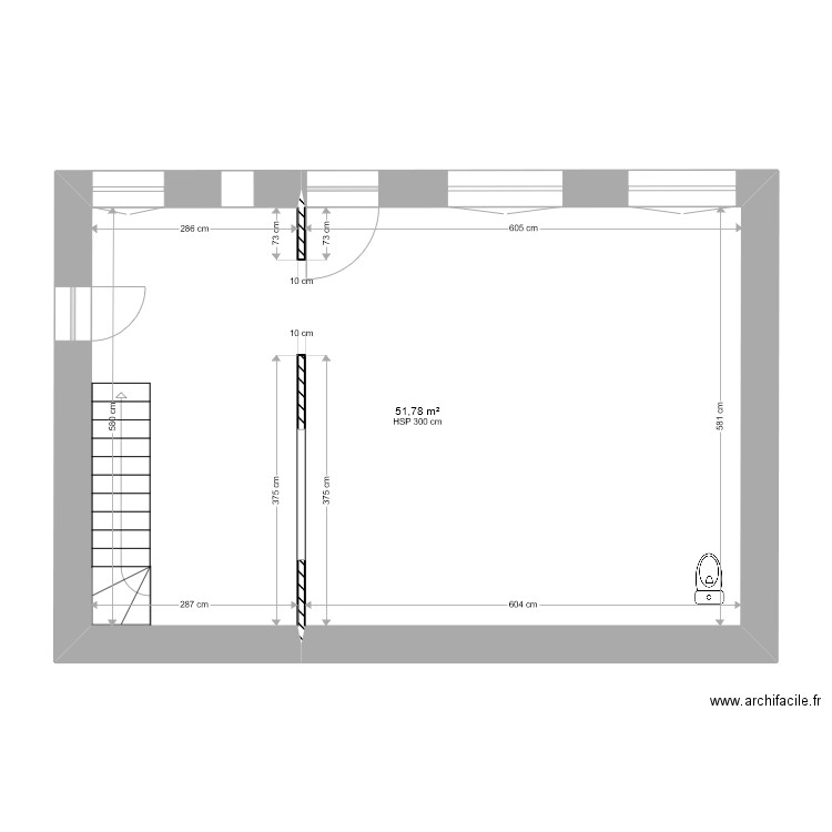 République RC projet carrelage. Plan de 1 pièce et 52 m2