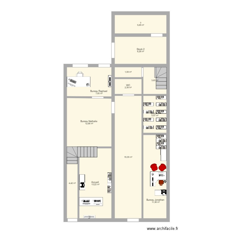 Bureau AMS . Plan de 12 pièces et 95 m2