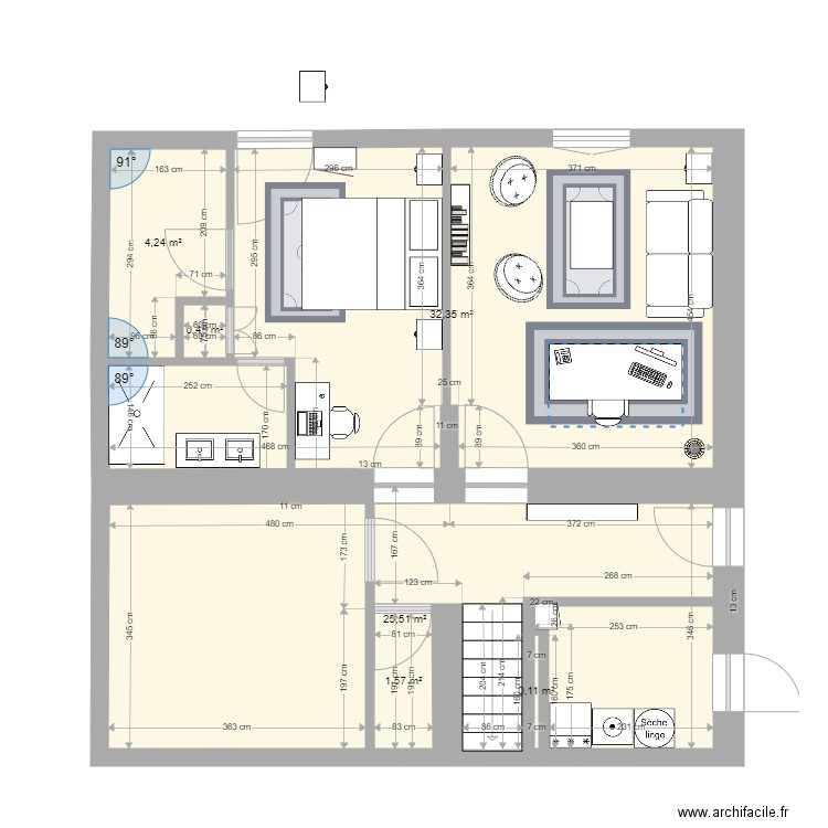 Charcot R0 modif p3. Plan de 6 pièces et 64 m2