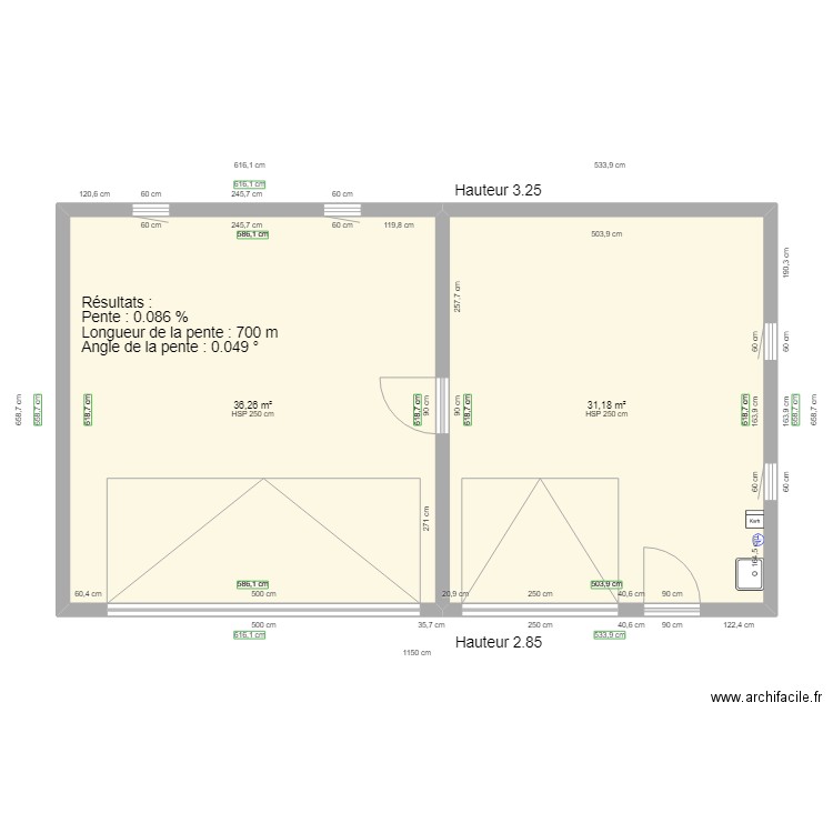 garage. Plan de 2 pièces et 67 m2