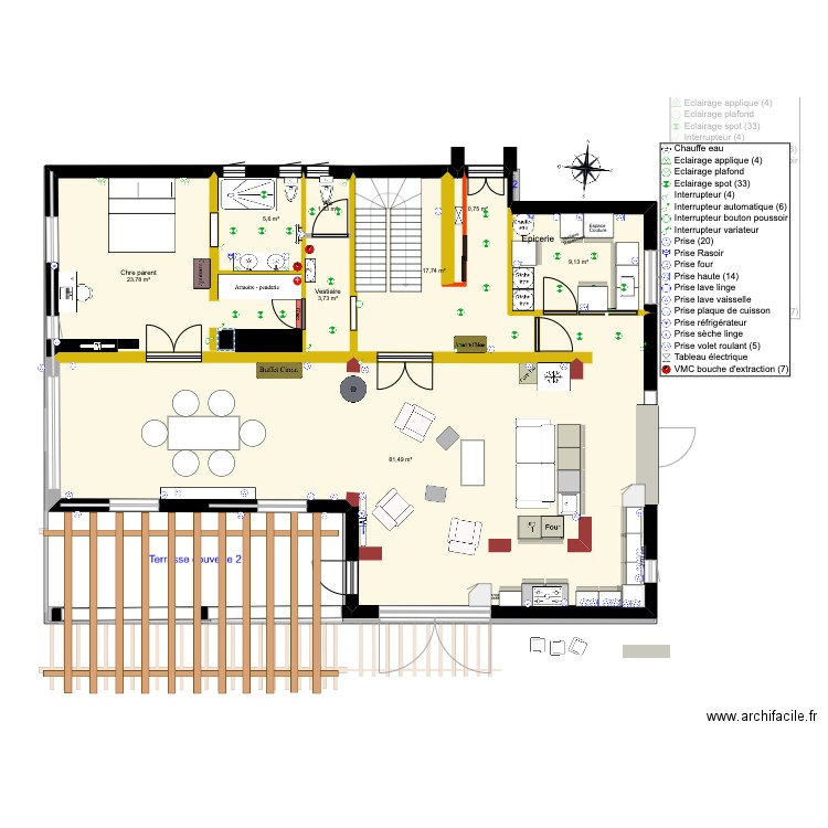 Cuisine ines. Plan de 34 pièces et 427 m2