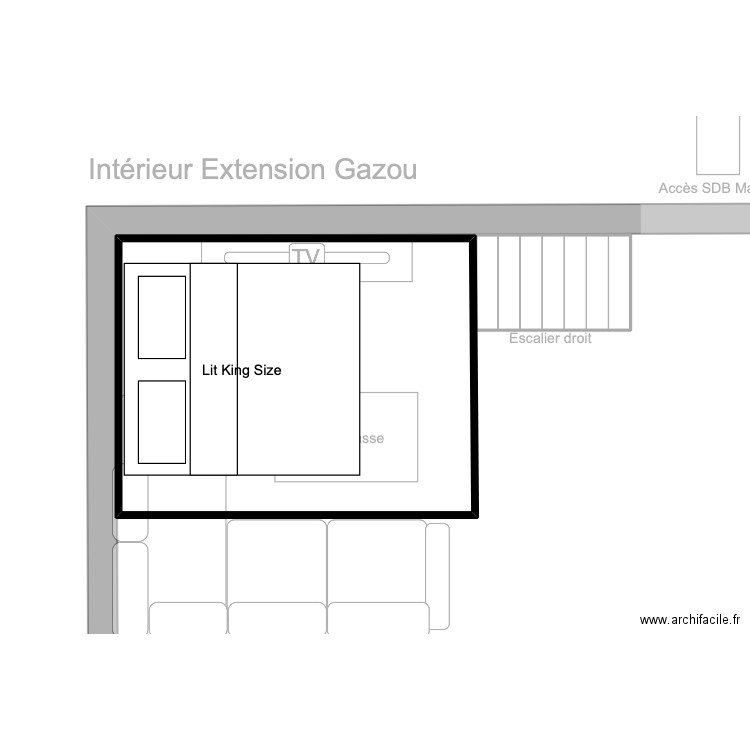 Intérieur Extension Gazou . Plan de 3 pièces et 45 m2