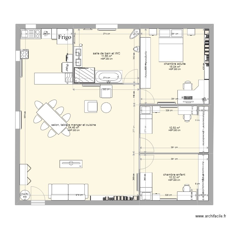 techno. Plan de 5 pièces et 104 m2