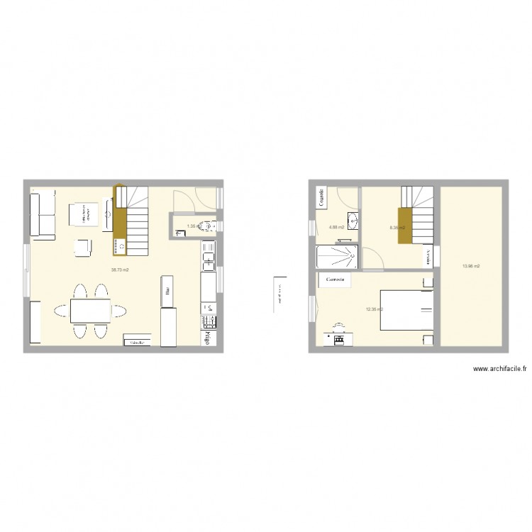 plan appart PG 3. Plan de 6 pièces et 80 m2