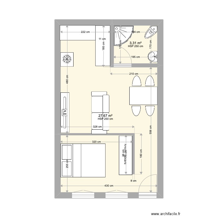 Appartement Palaiseau 3. Plan de 2 pièces et 31 m2